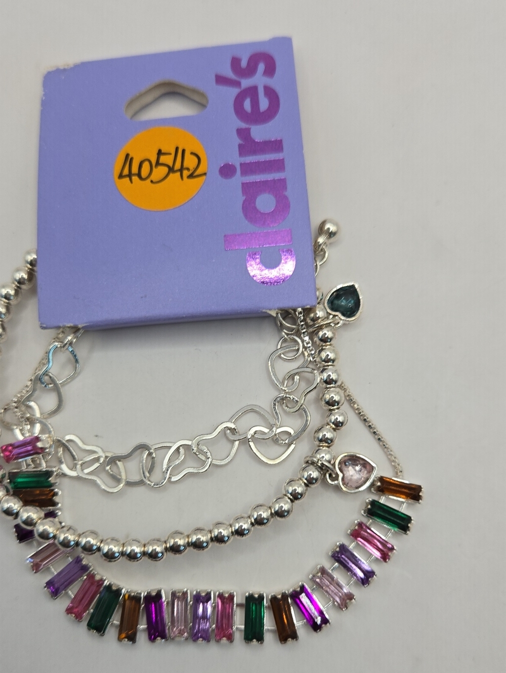 NEW Claire's Multicolor Crystal Layered Necklace - Purple, Pink, Green, Amber